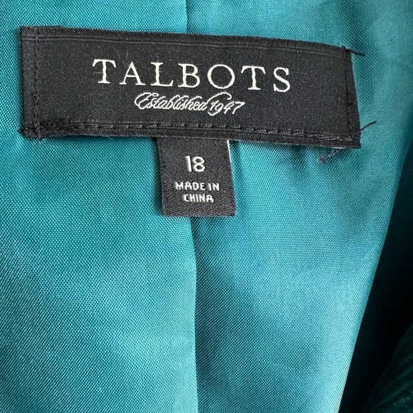 Talbots Emerald Teal Green Grace Corduroy Peplum Blazer Jacket Size 18 - Picture 3 of 7